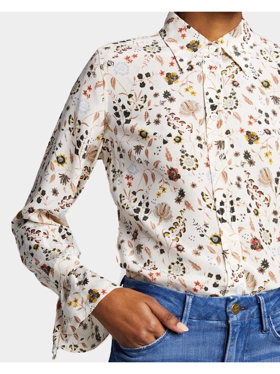 Frame Denim Tops - FRAME 70s Ruffled Silk Floral Blouse Size L Off White Multi NWT